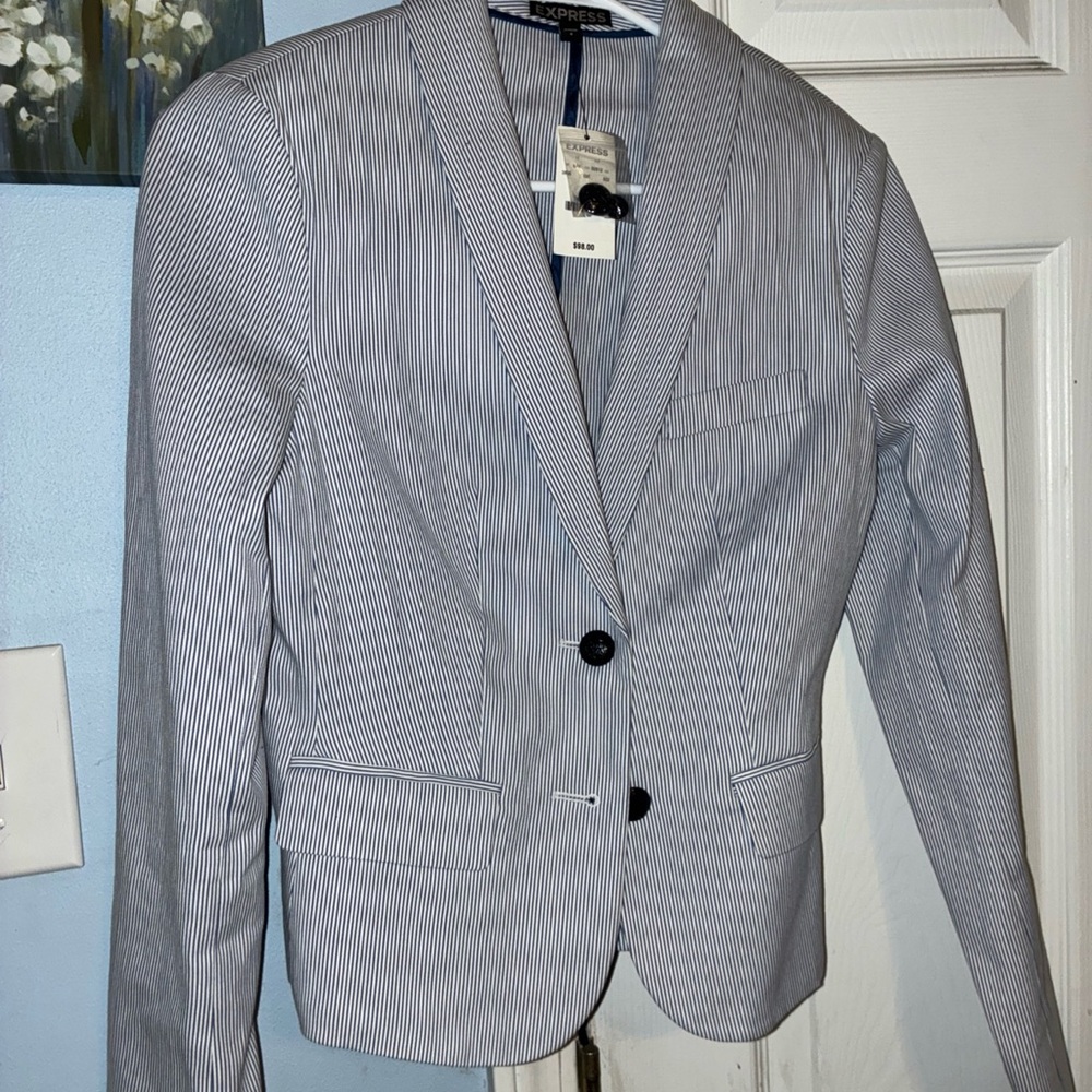 Express Blue and White Striped Blazer